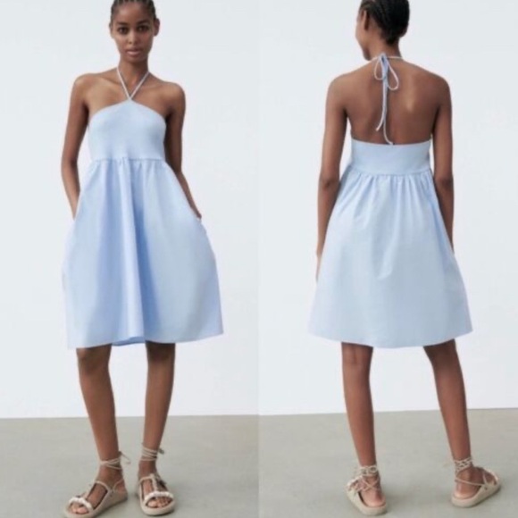 Zara Elegant Blue Halter Dress - Picture 1 of 4